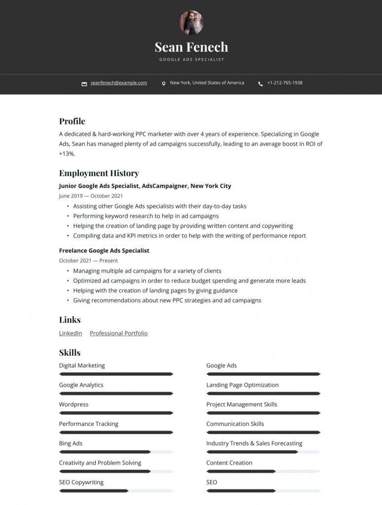 google ads specialist resume example 1