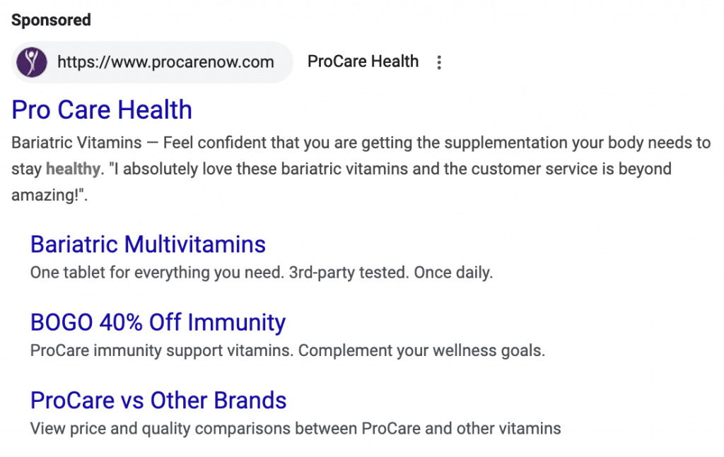 ProCareHealth Search Ad