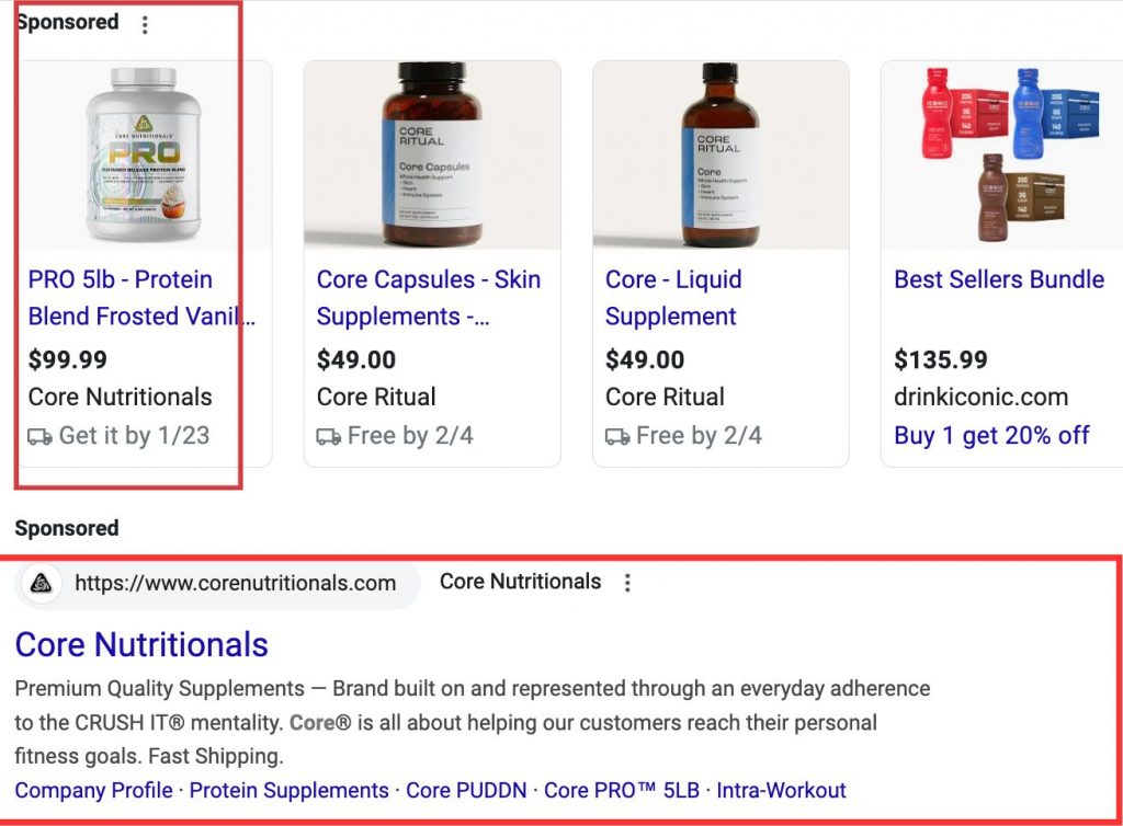 Core Nutritionals Search and Shopping Ads