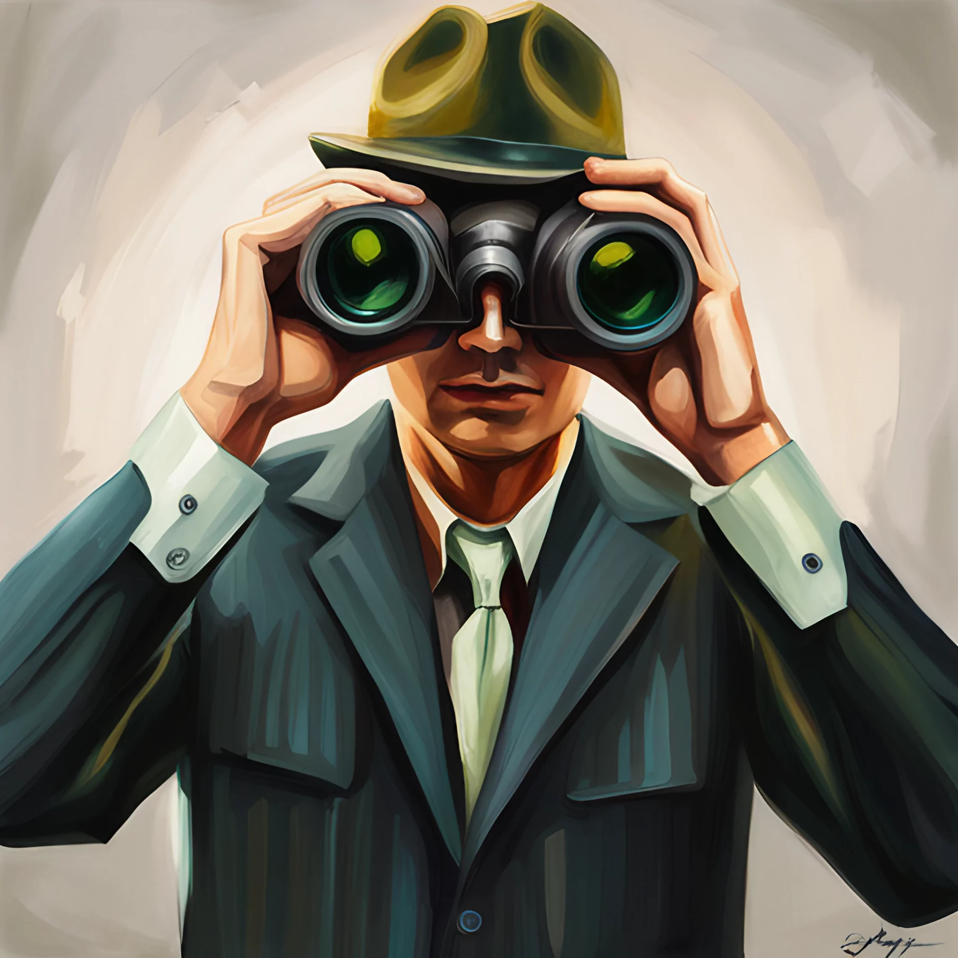 Spying with binoculars - Oil Paint