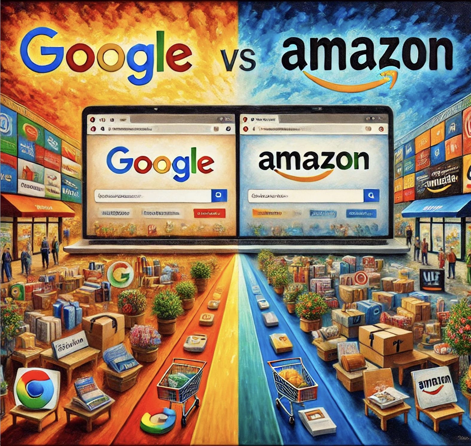 Google Ads vs Amazon Ads oil painted