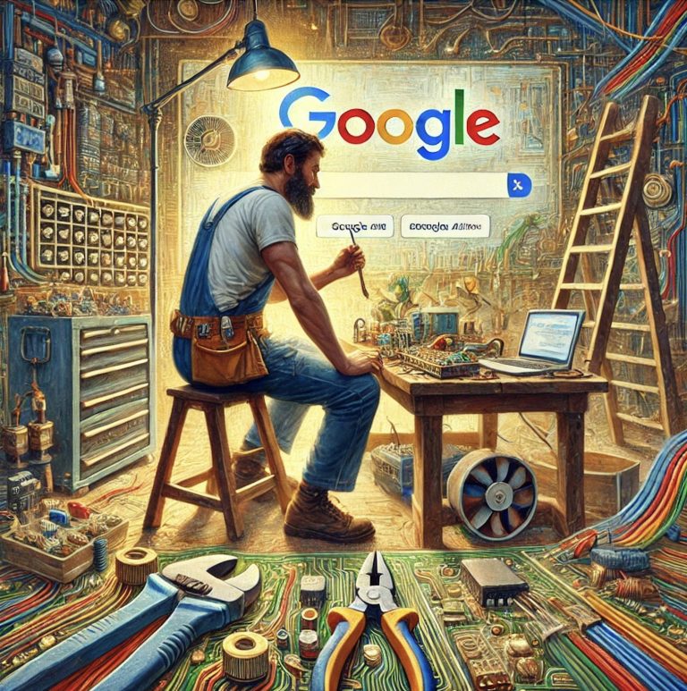 An electrician with Google oil painted