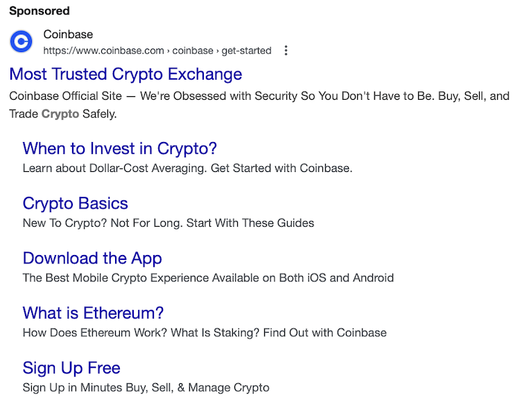 CoinBase Search Ad