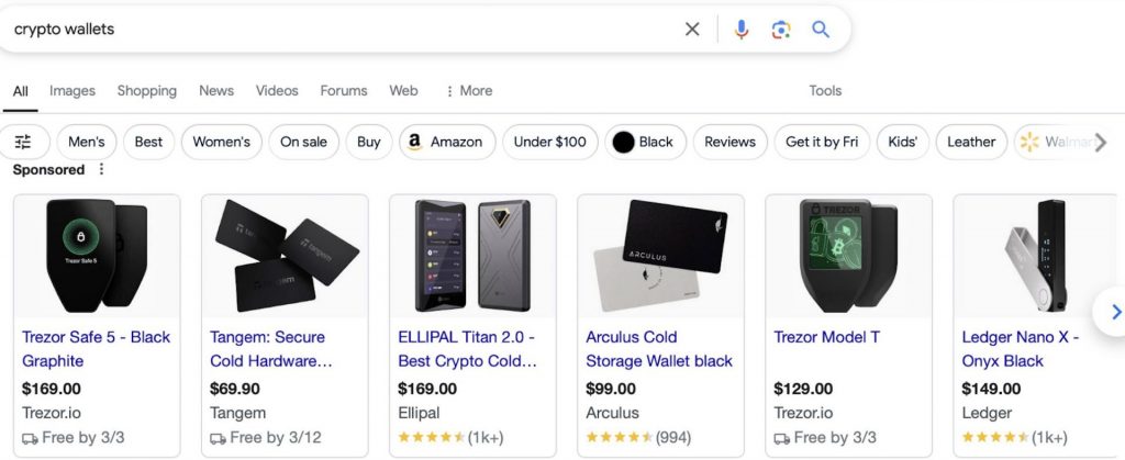 Google Shopping for Crypto related devices