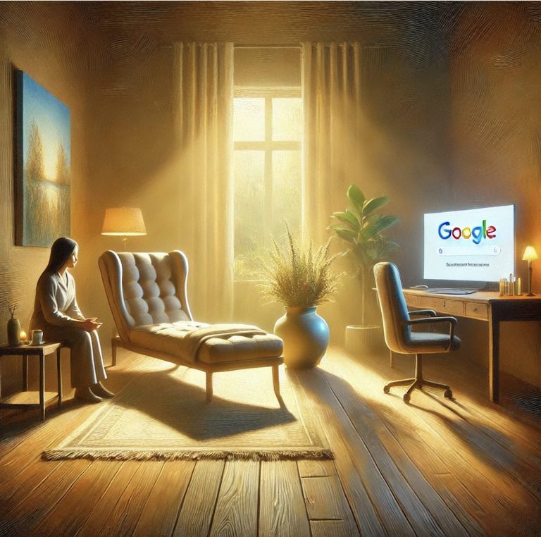 A therapist and Google oil painted