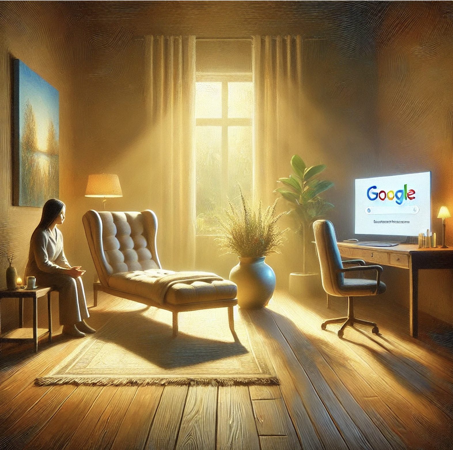 A therapist and Google oil painted