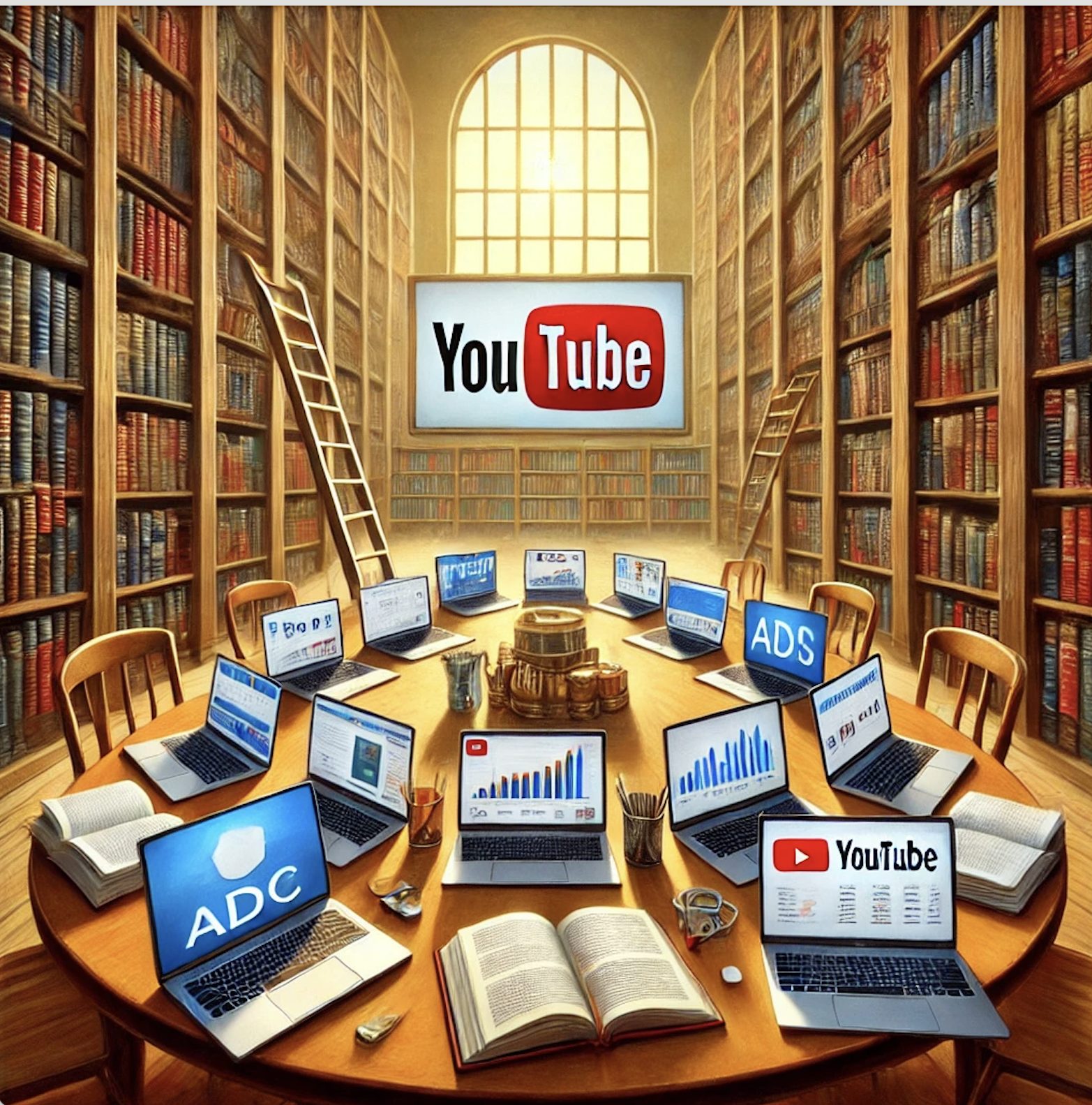 Youtube education in a library oil painted