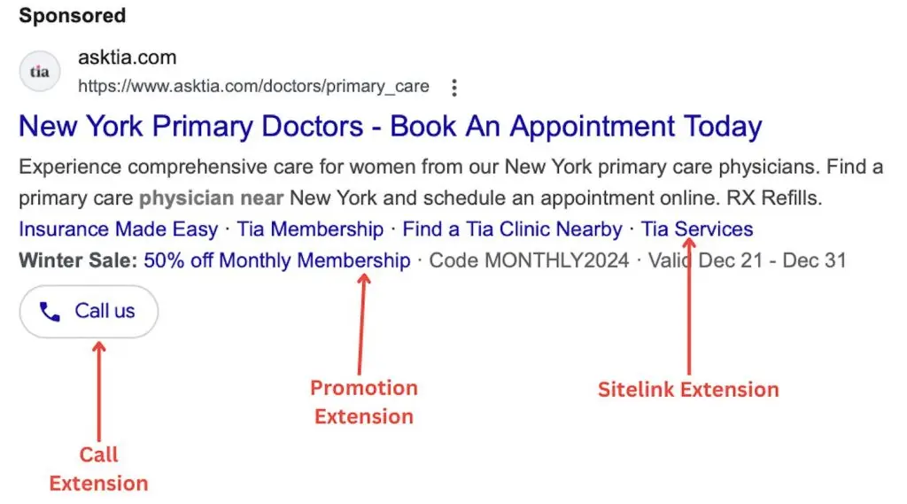 Doctor Search Ads with Extensions