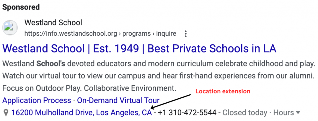 Google Ads for School with Location extension