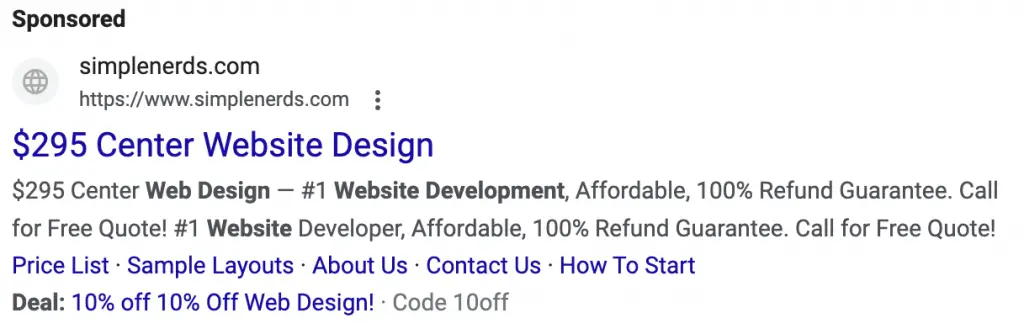 Web Design Agency Search Ad