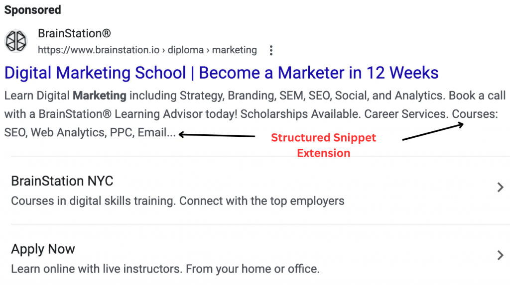 School Structured Snippet Extension