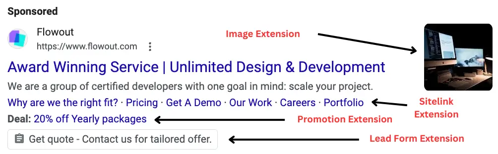 Search Ad with Image, Promotion and Lead Form Extensions