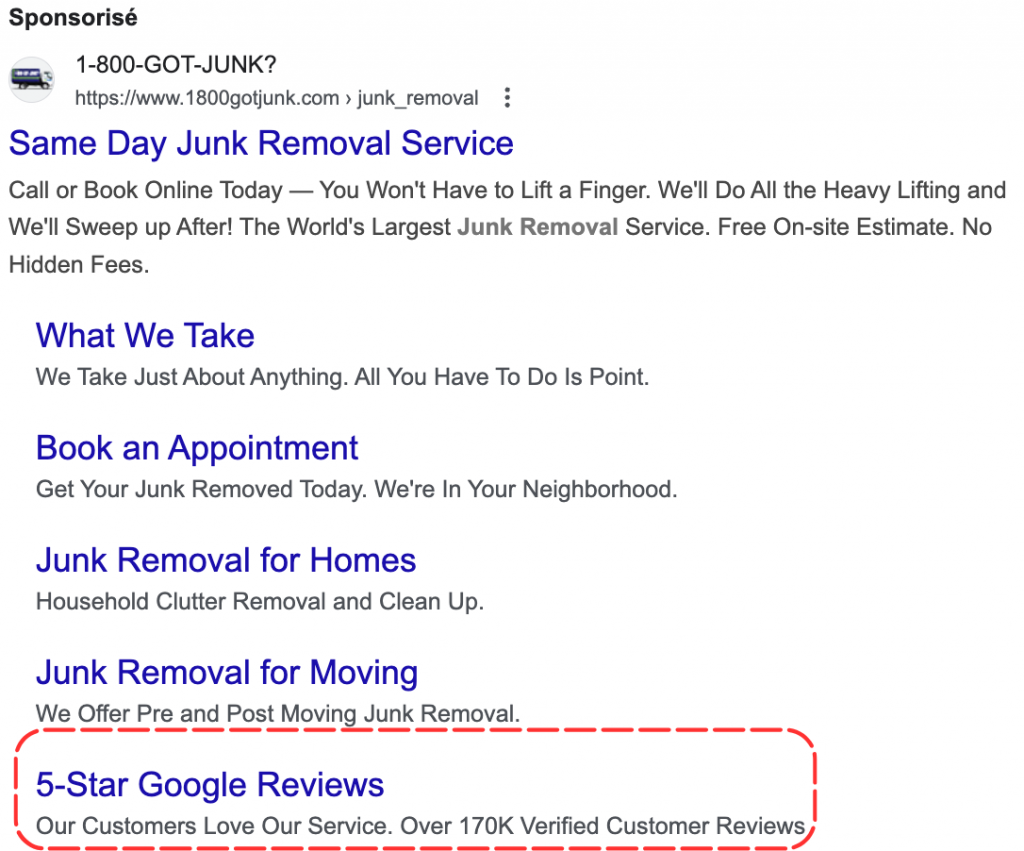 Ad for Junk removal with social proof