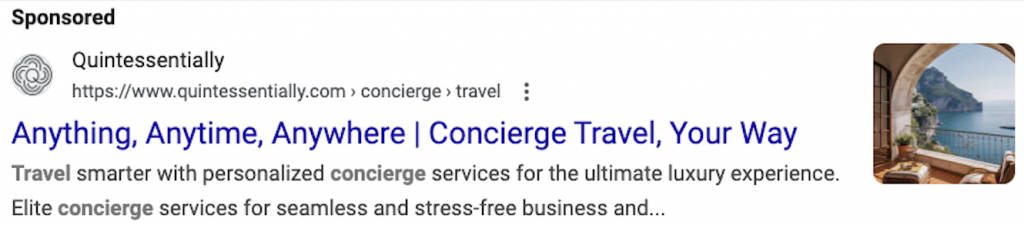 Headlines and Descriptions for a Search Ad in the Travel Agency Business