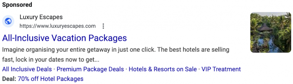 Promotion Extension on a Search Ad for travels