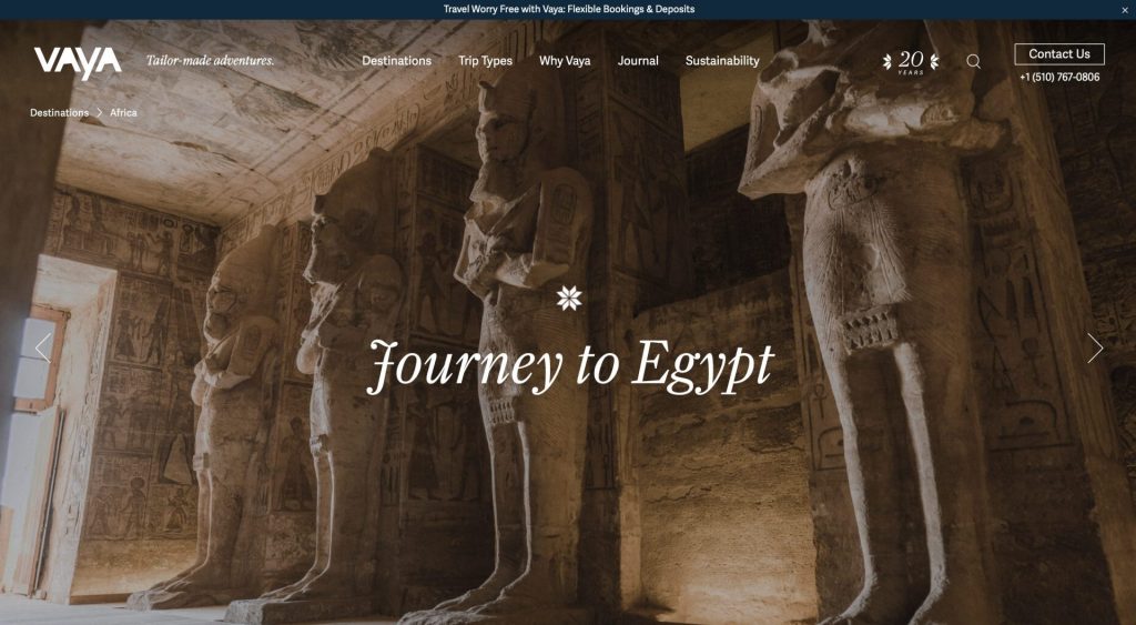 Landing page for Egypt travel