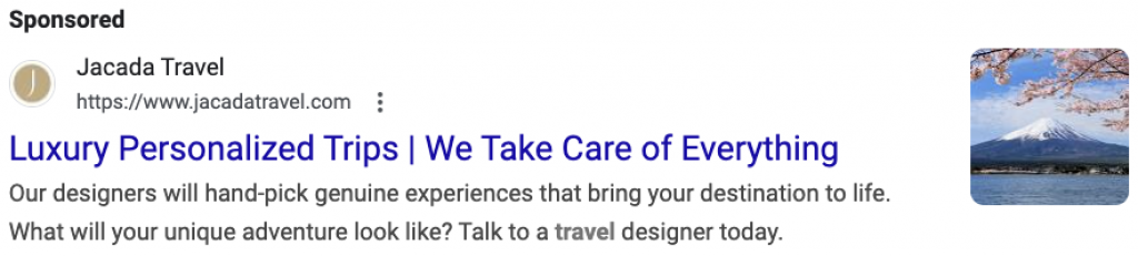 Travel Agency Search Ad with an image extension