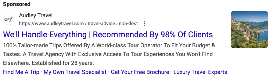 Search Ad for a travel planner